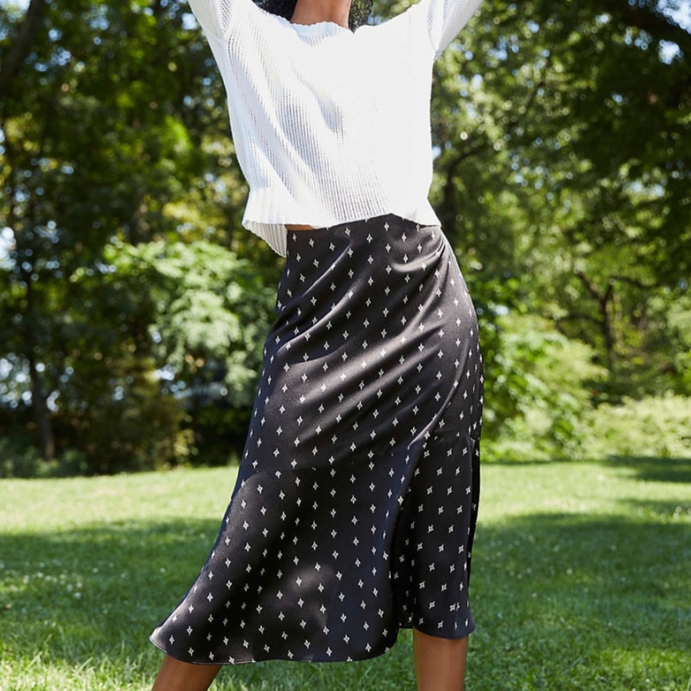 LOFT Crane Fluted Midi Black and White Skirt